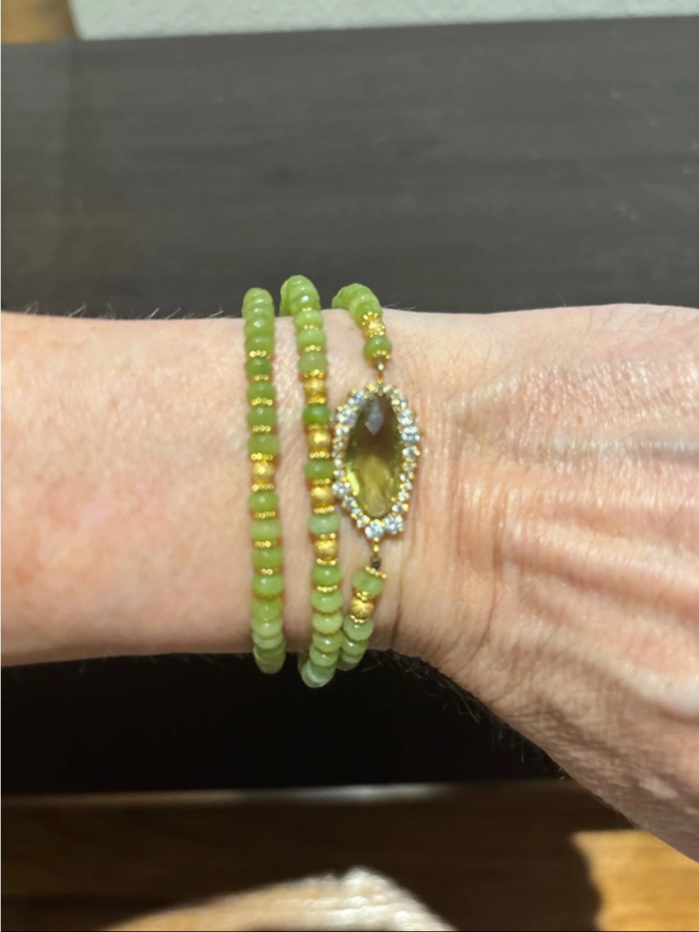 Tai Lime Green Beaded Wrap Bracelet with Gold and Crystal Accent
